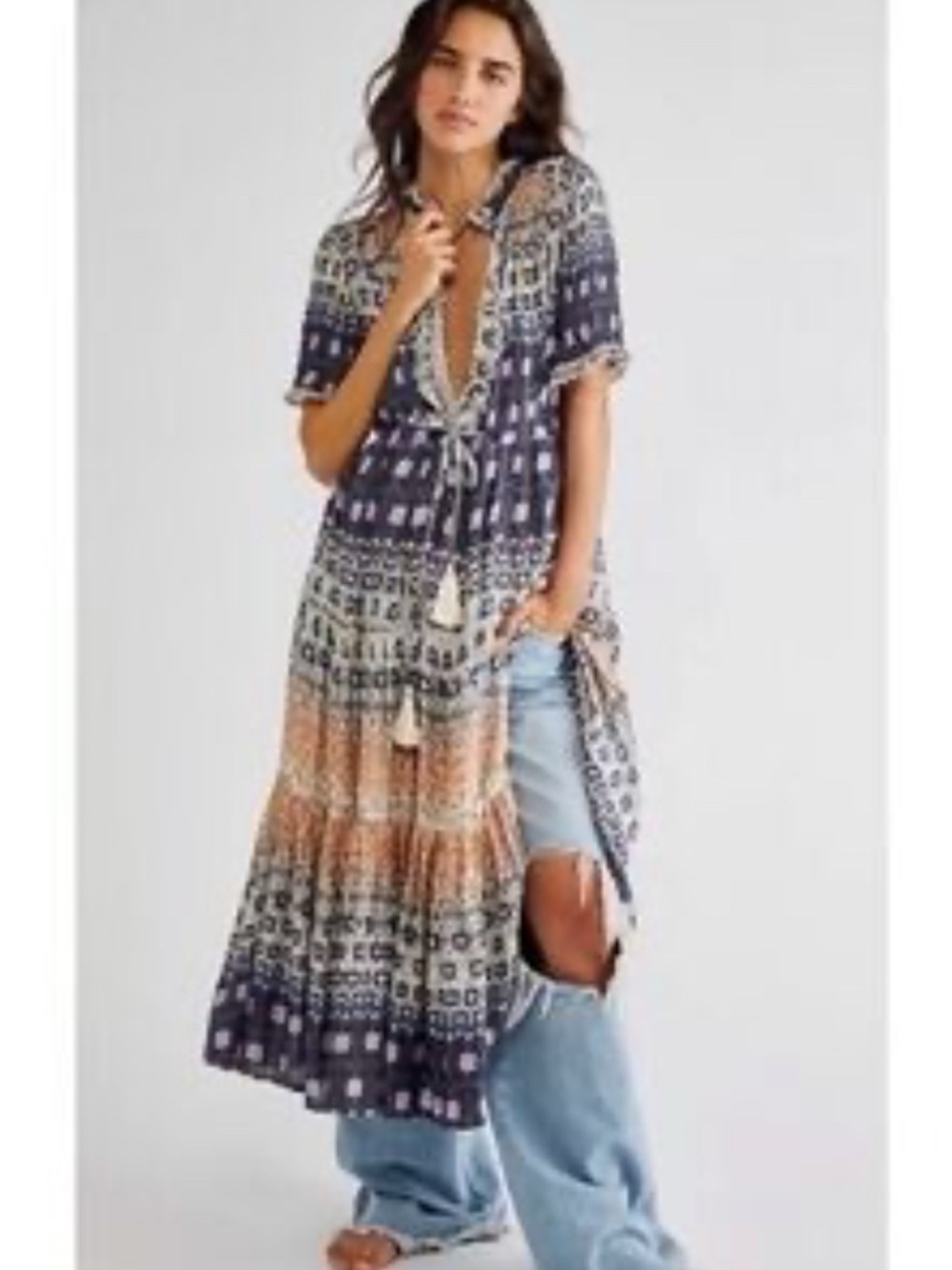 Free People Rare Feelings Maxi Dress- Medium in Swan Combo Size L - Picture 2 of 11